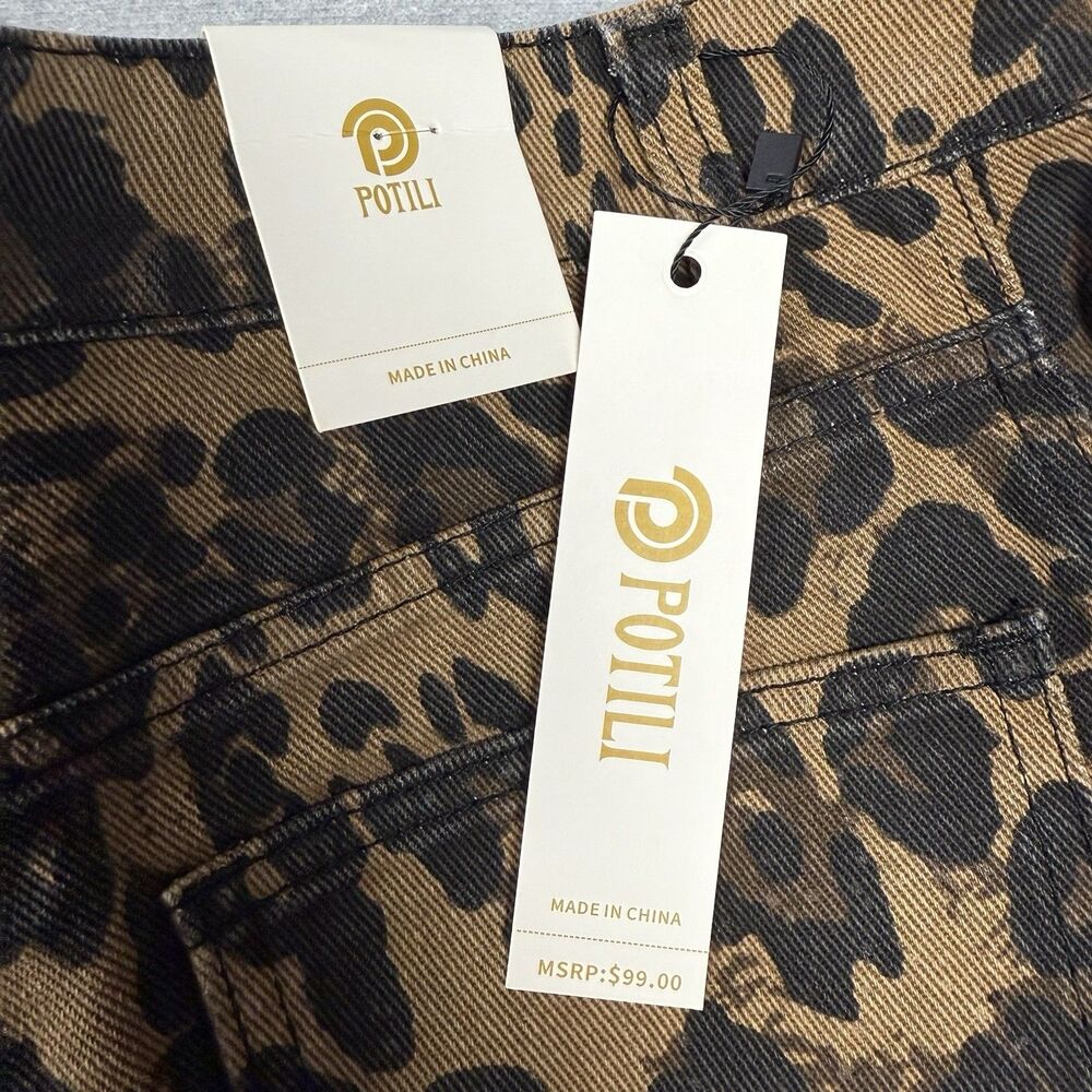 Potili Pants Jeans Women’s Size 12 Wide Leg Leopard Print Fashion Style New - Picture 4 of 10